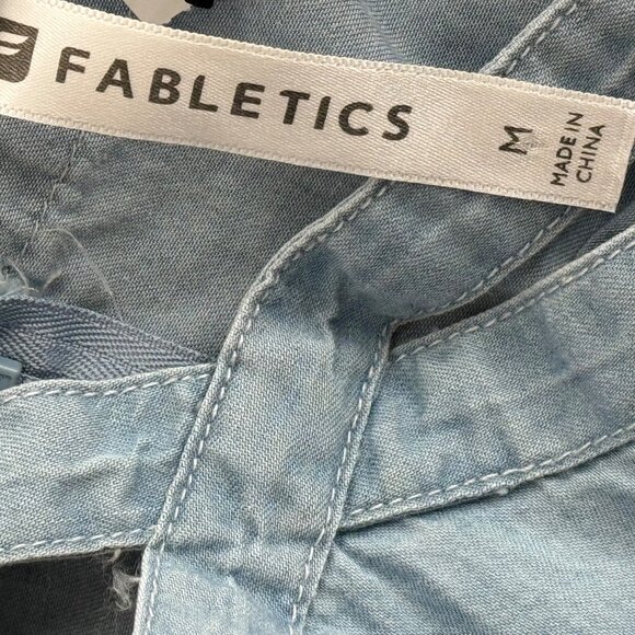 Fabletics Women's chambray Blue Denim Romper Pockets Crisscross Straps sz medium - Picture 4 of 10